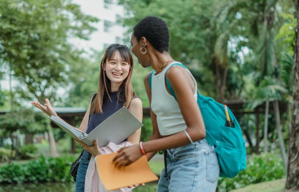 Multiracial students walking on the street