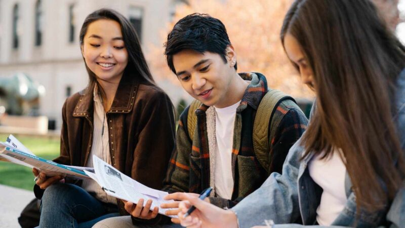 Three students studying together